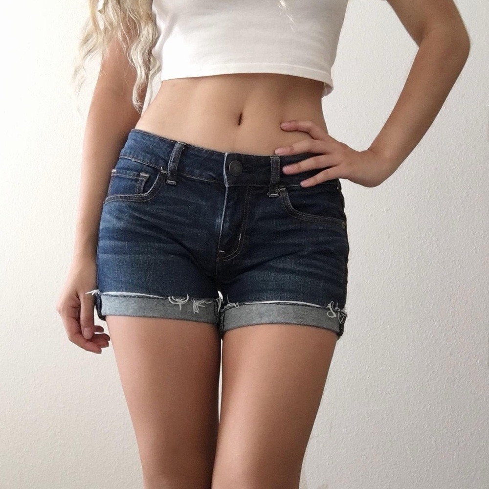 American Eagle Dark Mid-Rise Denim Shorts